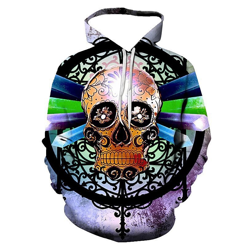 Cross-border new Halloween skull men's 3D printed couple's sweatshirt, loose-fitting sports hoodie baseball jacket