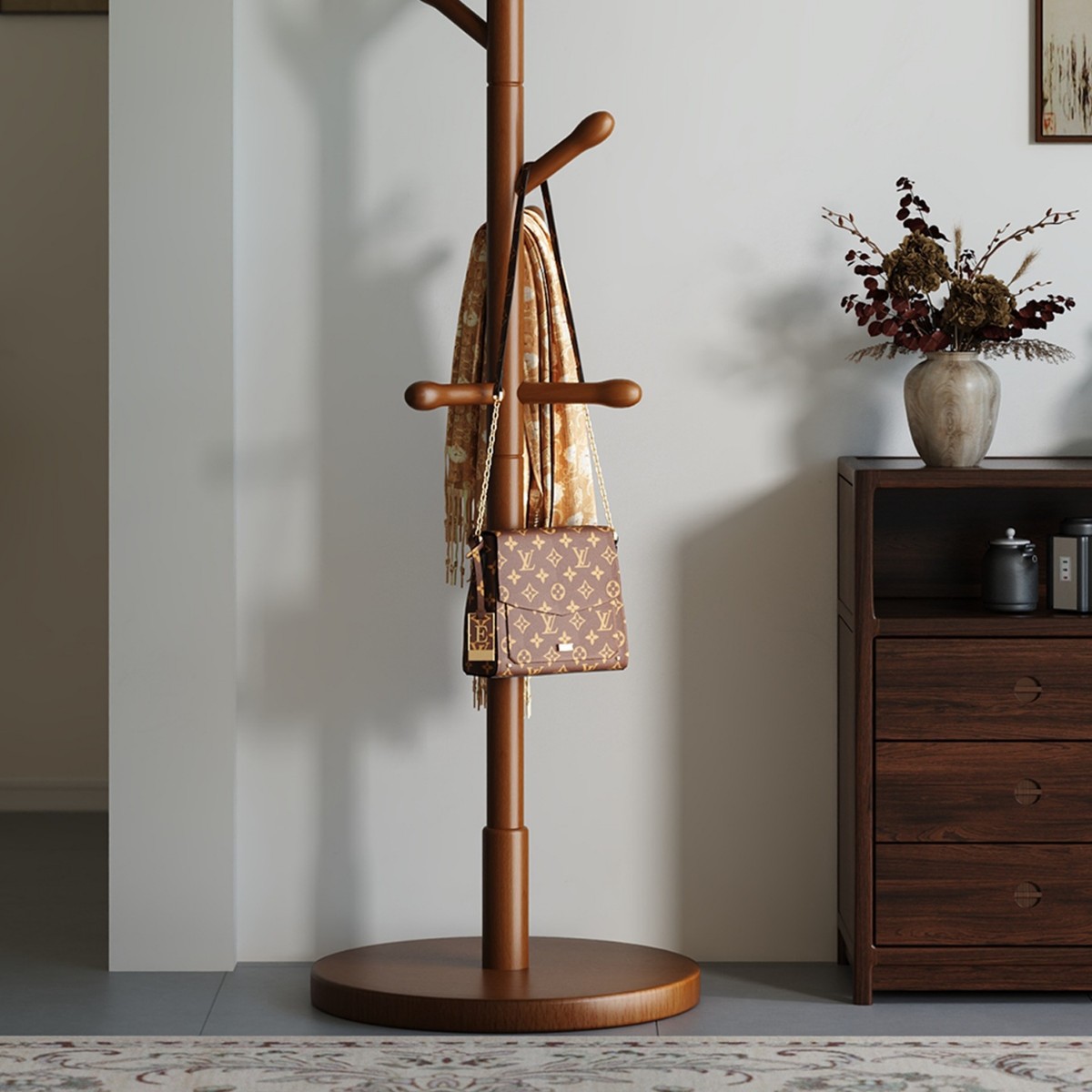 实木衣架落地卧室衣帽架房间榉木挂衣架客厅立式简易家用衣服架杆