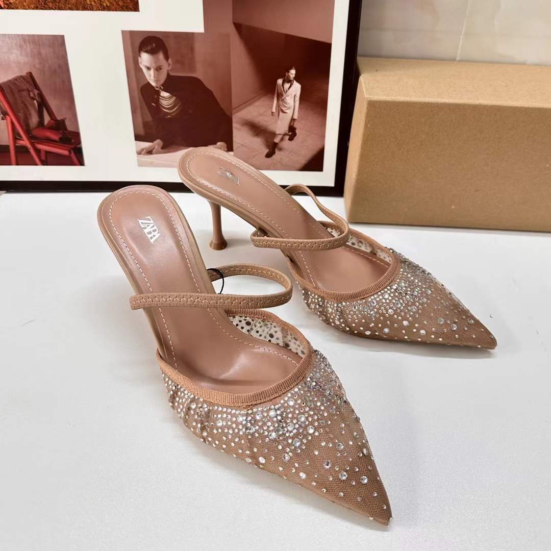 ZA Apricot fashionable elegant summer sandals heels with rhinestones