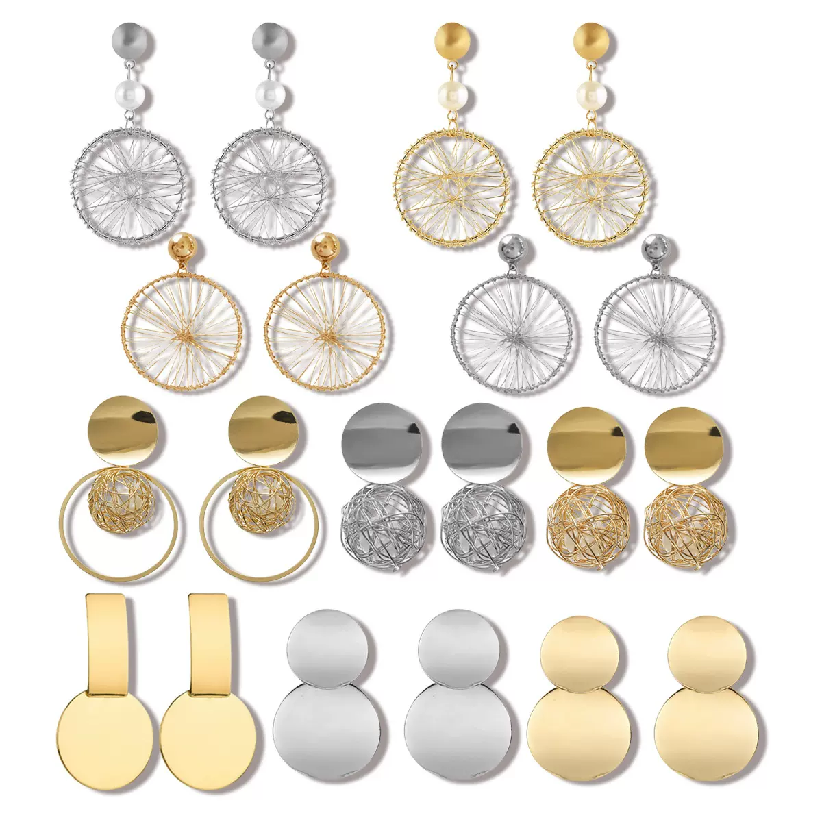 跨境配饰欧美复古流行耳环几何金属耳钉 时尚个性高级感光面耳坠