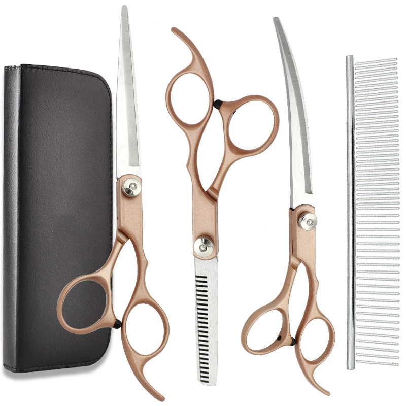 Tijeras de belleza para mascotas directas de fábrica tijeras de corte de pelo de perro tijeras planas profesionales tijeras curvas Teddy corte de pelo tijeras de belleza traje