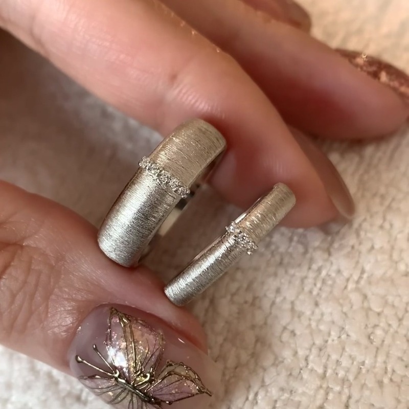 French Light Luxury silver Middle Ancient Vintage Wire-drawing Italian Couple Wide Narrow Pair Ring Simple High-grade Finger Ring