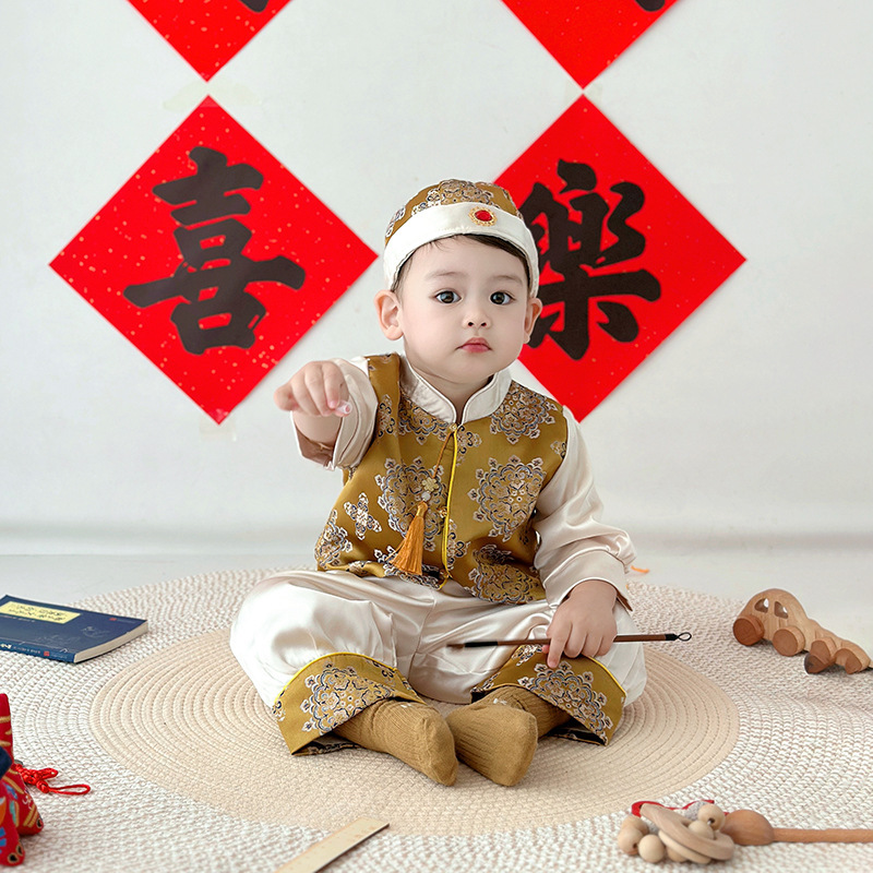 男童周岁礼服新中式唐装儿童春秋款百天宴喜庆套装宝宝生日宴衣服|undefined