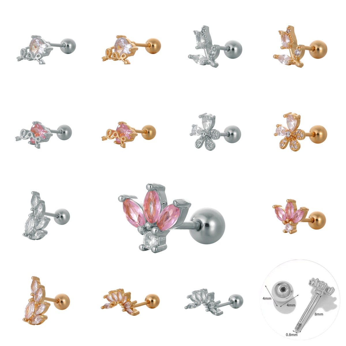 Pointed labret stud close-up product detail
