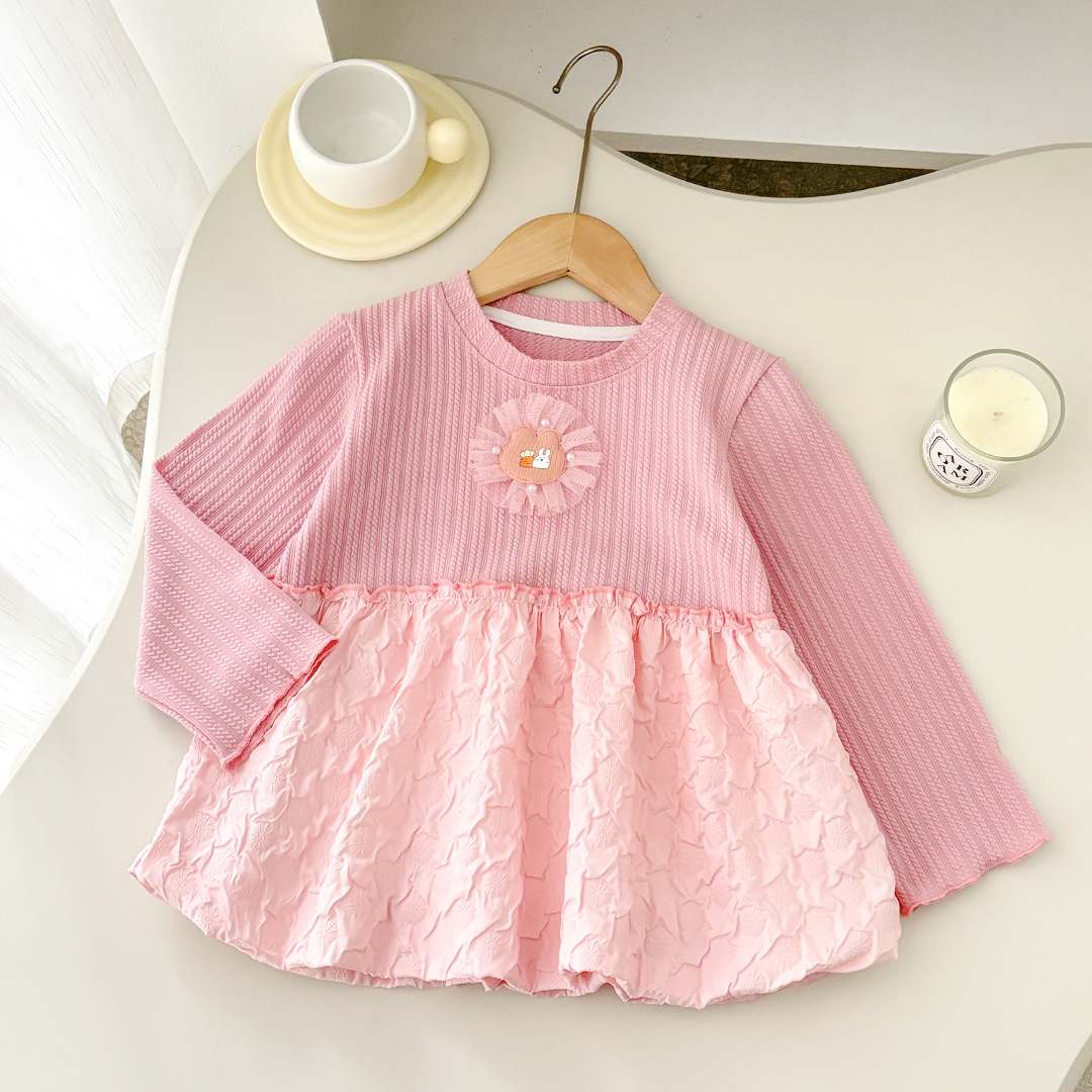 2026 vestido de punto de niña nuevo estilo extranjero fondo niño mangas largas princesa vestido de punto corto