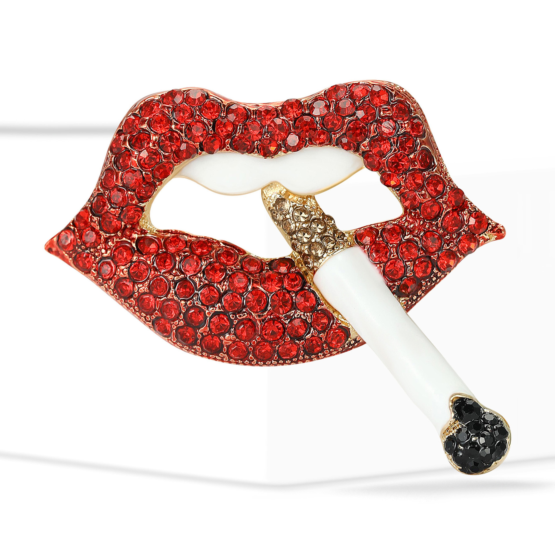 European and American Creative and Unique Alloy Enamel Oil-Drip Diamond-Studded Lip Cigarette Women's Brooch, Fashionable and Simple Clothing Accessory