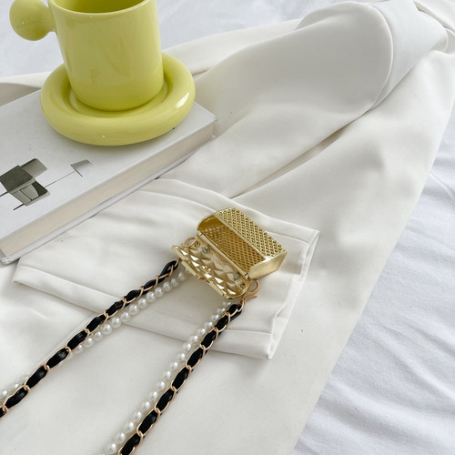 Women's Small Scandalous Style Metal Engraved Mini Pearl Chain Gingham Crossbody Bag Necklace Accessory Bag  Model