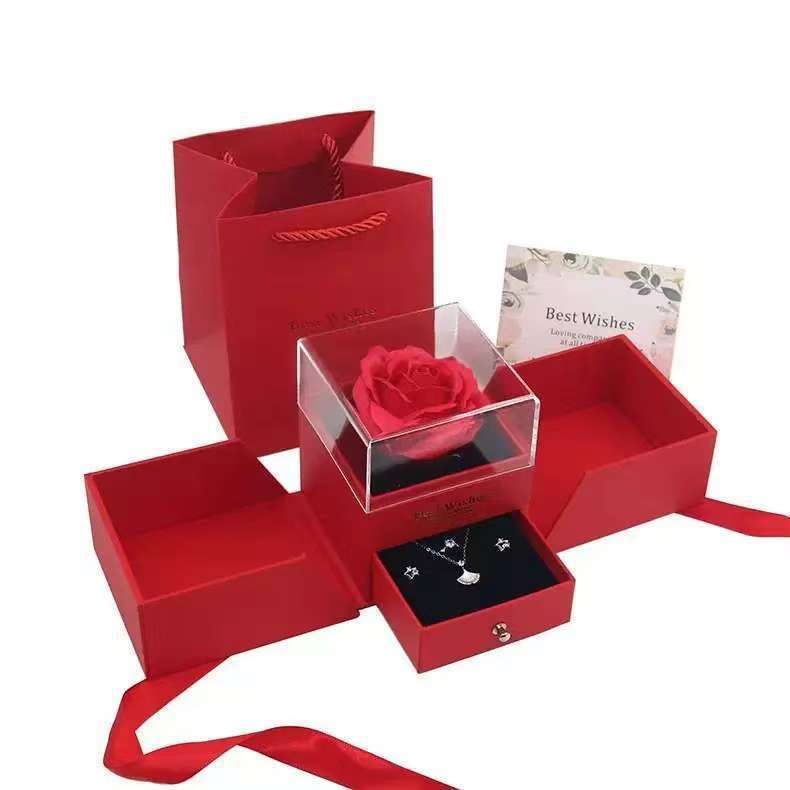 Caja de joyería de arco caja de regalo de rosas borrado tela de plata certificado bolso collar pulsera anillo (un solo disparo no envía)