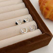 九零后S925纯银圆形黑玛瑙耳环女韩国新款轻奢气质百搭猫眼石耳饰