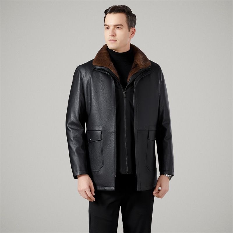 One-Piece Three-Wear Haining Men's Fur Business Casual Nano Mink Velvet Removable Liner Leather Jacket Jacket Leather Jacket