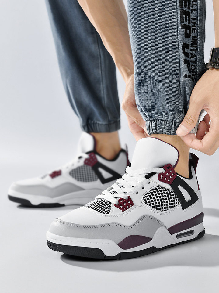 Giày thể thao nam cổ thấp chống trượt đế dày tăng chiều cao, giày sneaker phối màu — JD-AJ4 màu xám đen, JD-AJ4 màu đỏ lửa, JD-AJ4 đen đỏ chi tiết 13