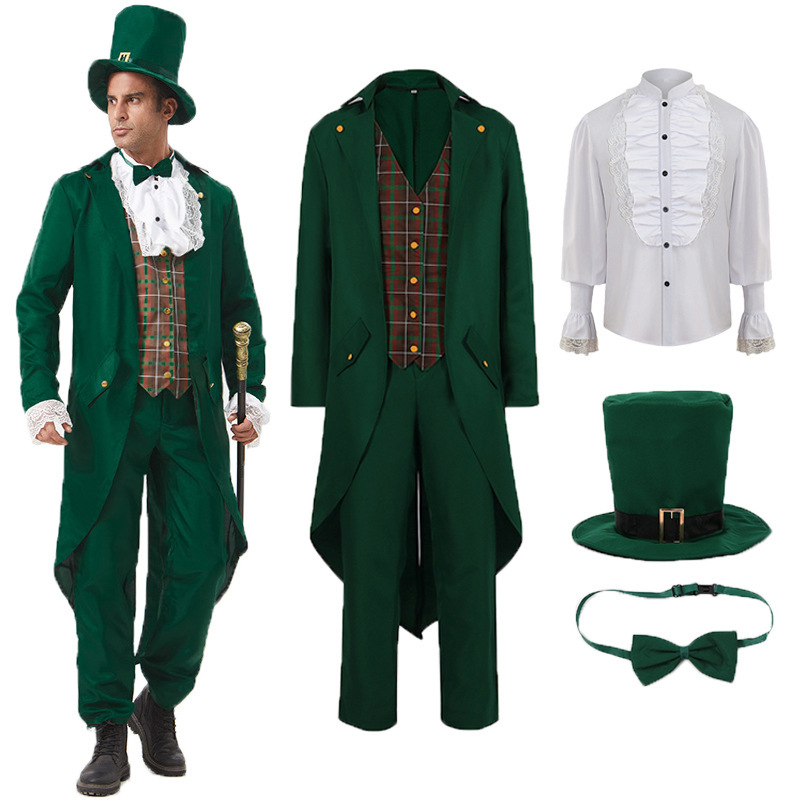 Foreign Trade European and American Medieval Tailcoat Ball Halloween St. Patrick's Day Irish Green Performance Costume