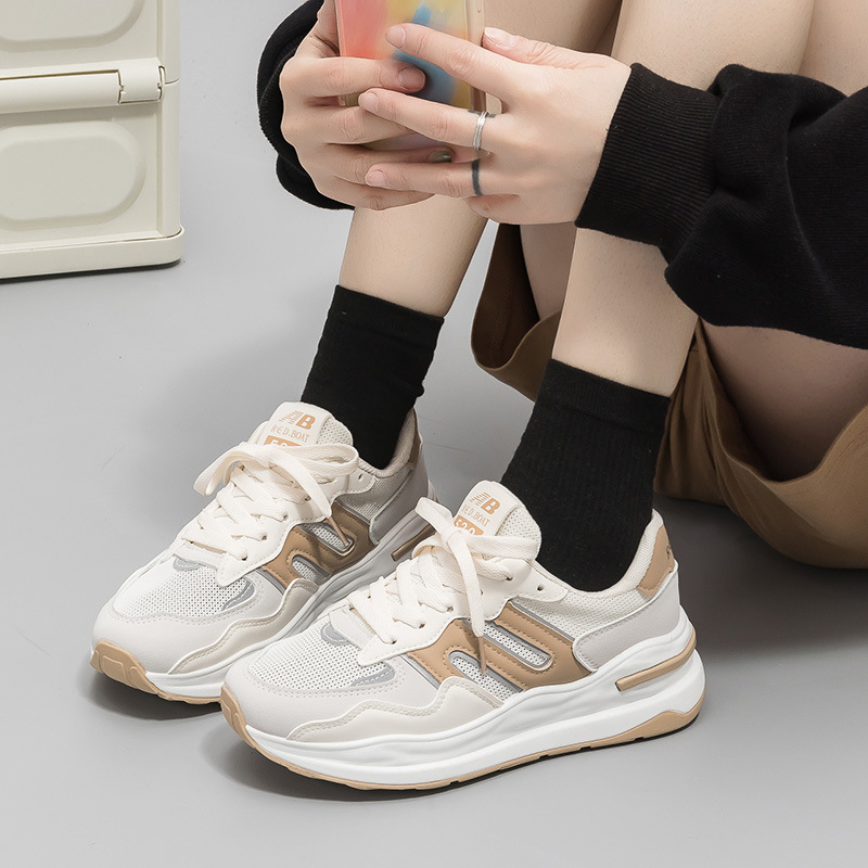 INS estilo coreano de malla casual zapatos deportivos de verano versátiles transpirables zapatillas torpe zapatos blancos de suela gruesa para mujer A1837
