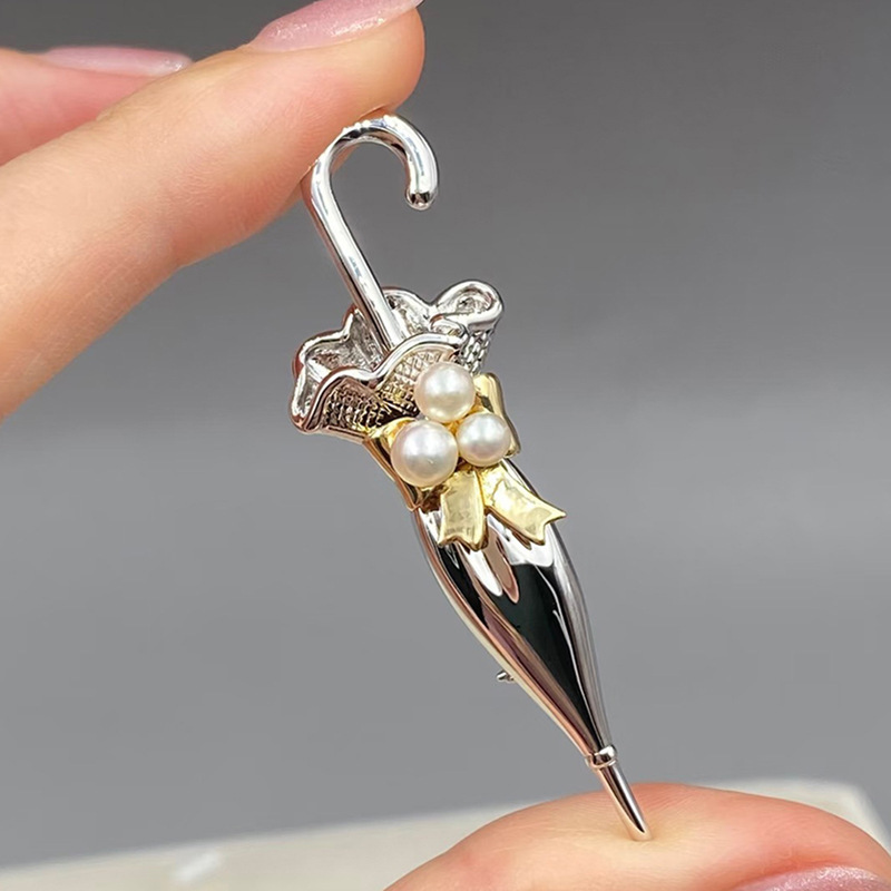 DIY Accessories Punk Style m Brand Umbrella Brooch Two-Tone Copper Gold-Plated Cartoon Pin Pearl Brooch Empty Holder