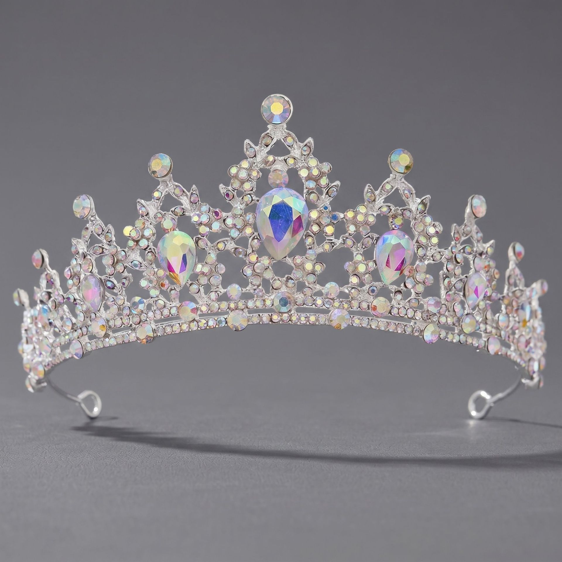 Corona de aleación con diamantes de colores retro, tocado nupcial de lujo ligero, para vestido de novia, vestido de noche, corona para desfile de moda, venta al por mayor directa de fábrica. image 23