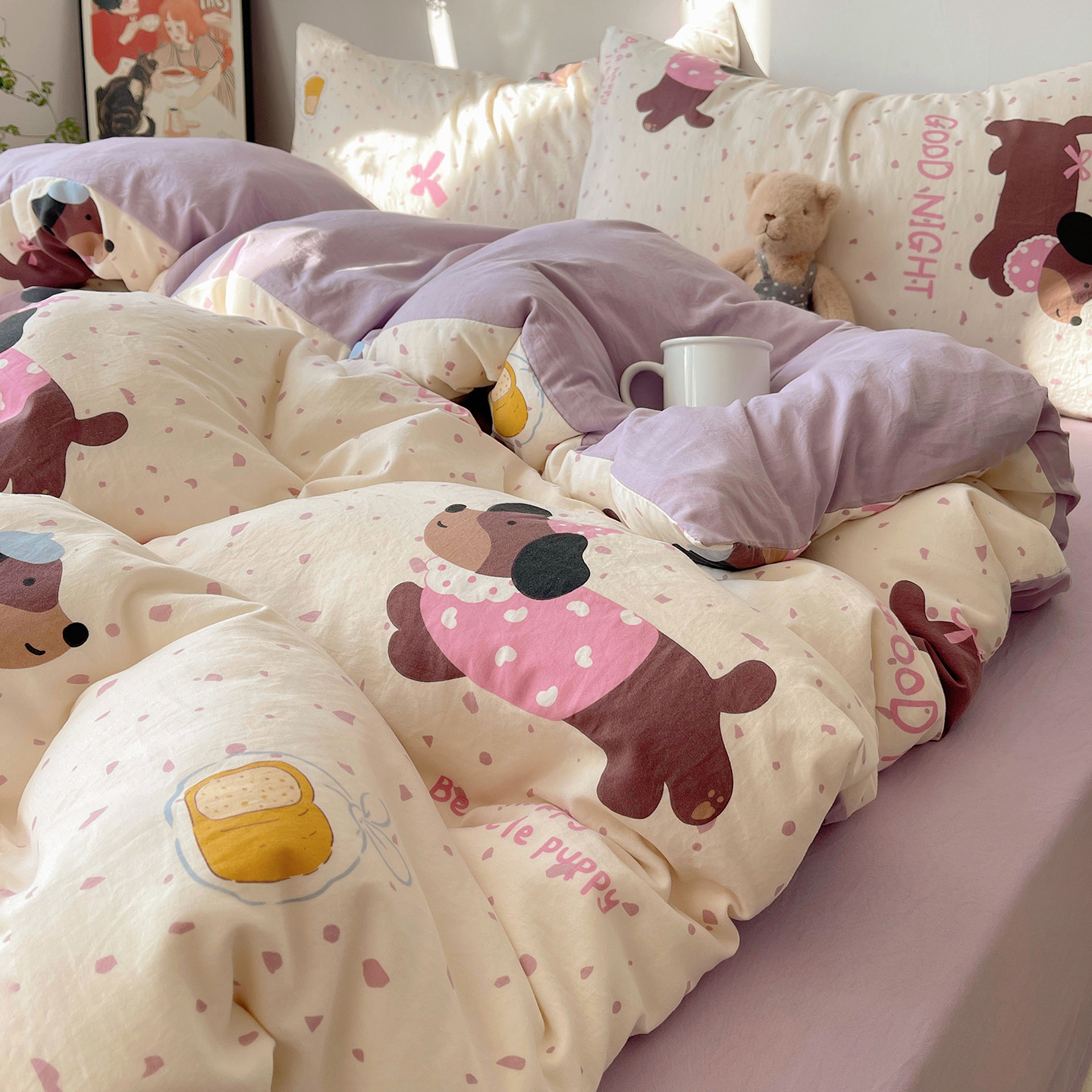 Madre y bebé de clase A dormir desnudo ultra suave cuatro piezas de algodón puro inswind sábanas cubierta de cama de dormitorio de algodón tres piezas de cama