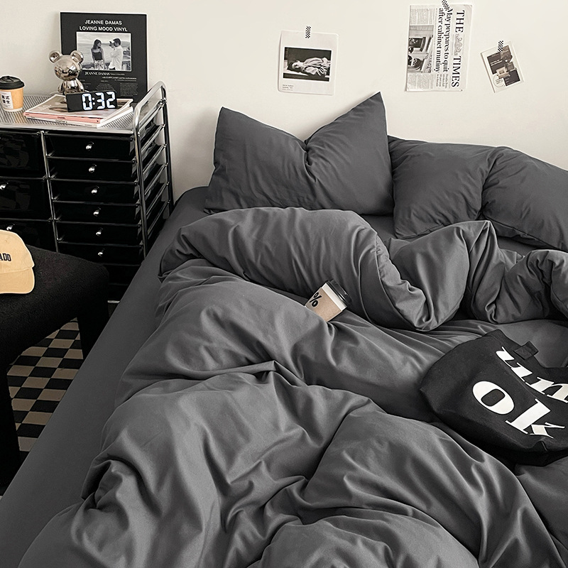 2024 nueva serie de cuatro piezas de mezcla y combinación de color sólido de algodón lavado de peso alto