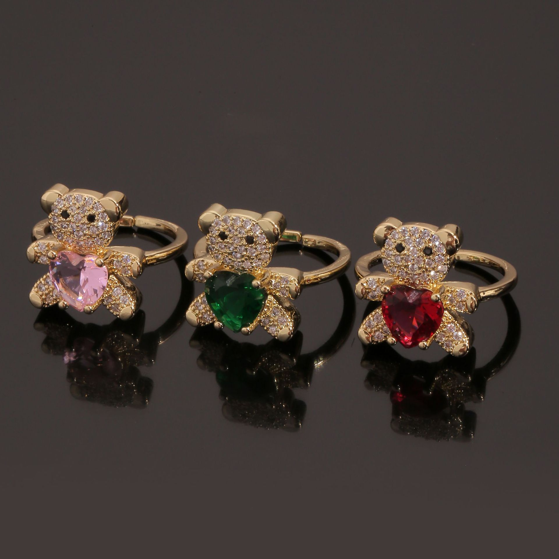 European and American New Fashion Ornament Supply Love Bear Ring Color Zircon Ring Womenu0027s Elega
