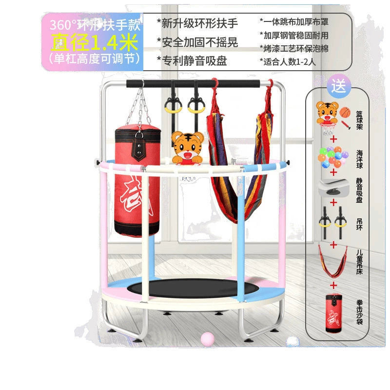 Foldable indoor trampoline, 1.4 m diameter, safety net, foldable with accessories options