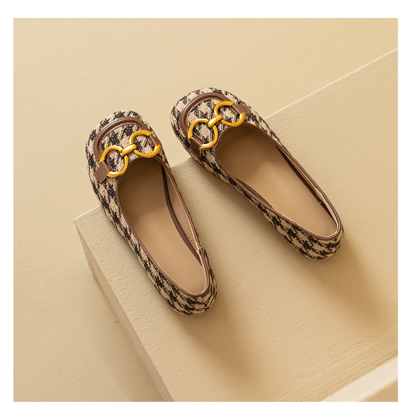 Damen Retro Karo Moccasins Mit Eckiger Kappe Und Schnalle_voghion.com