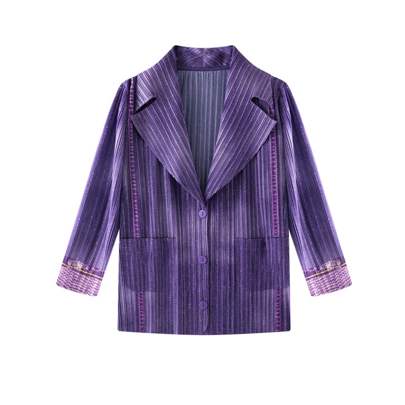 Miyake Pleated Denim Top Women's 2025 Spring New Long Sleeve Short Jacket High Waist Casual Pants Fashion Jacket Miyake Pleated Denim Top Women's 2025 Spring New Long Sleeve Short Jacket High Waist Casual Pants Fashion Jacket