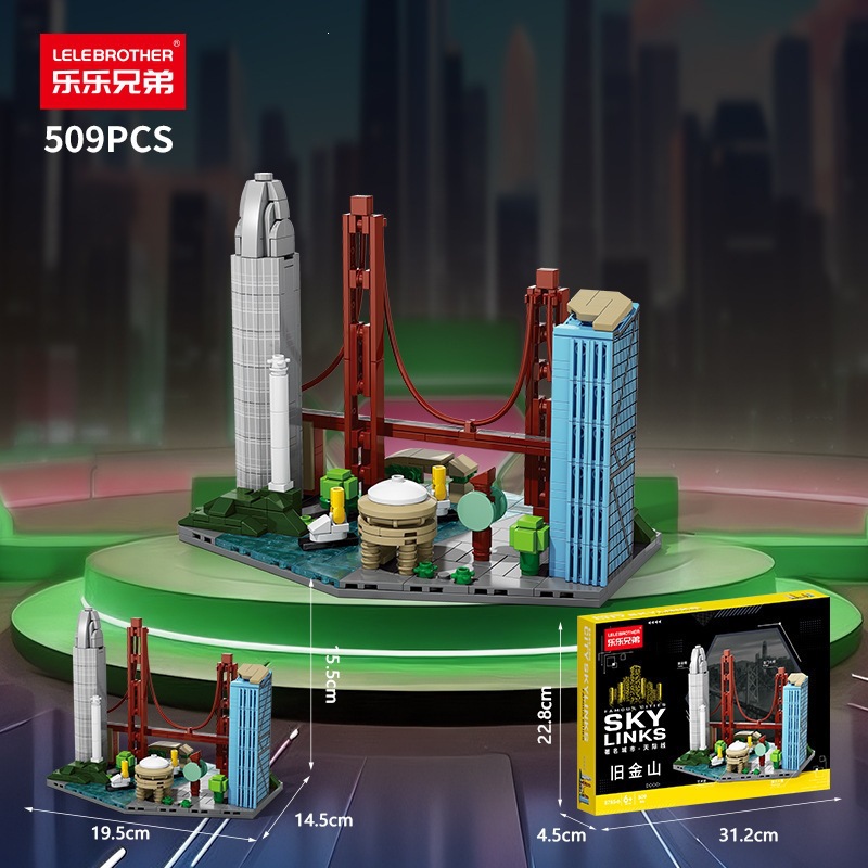 Signos de la ciudad skyline arquitectura vista callejera bloques modelo de micro paisaje juguetes para niños adornos rompecabezas regalos del 1 de junio