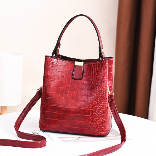 Bag Lady 2024 New Fashion Pressed Flower Crocodile Texture Bucket Bag Quality Stylish Single Shoulder Handbag Dropshipping One Piece