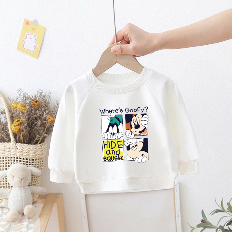 2023 New Spring Children's Korean Style Round Neck Sweatshirt Baby Trendy Cartoon Long Sleeve Boys and Girls Printed Top