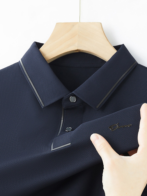 夏の新型男性半袖poloシャツ無痕無熱高級ファッション襟tシャツ中年抗シワ氷糸