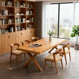 白蜡木实木餐桌书桌一体家用餐厅长方形吃饭大桌子简约客厅工作台