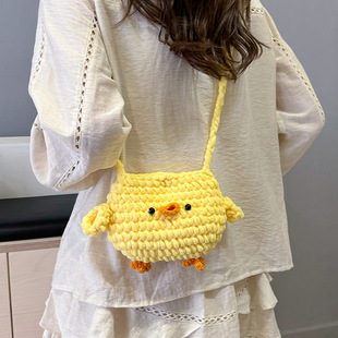 Finished Cute Cartoon Chicken 25 New Arrival Handmade Crocheted Women's Bag Large Capacity Mobile Phone Bag Shoulder Bag Bag Satchel