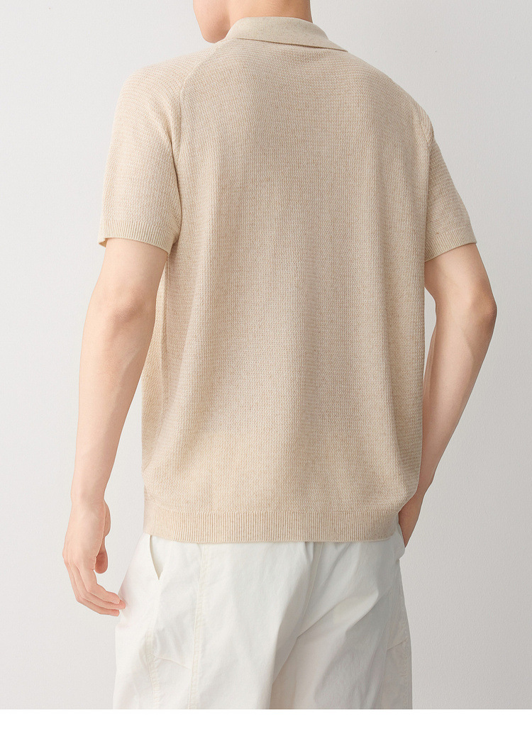 Áo polo nam tay ngắn phong cách cổ điển chất liệu linen pha — đen chi tiết 31