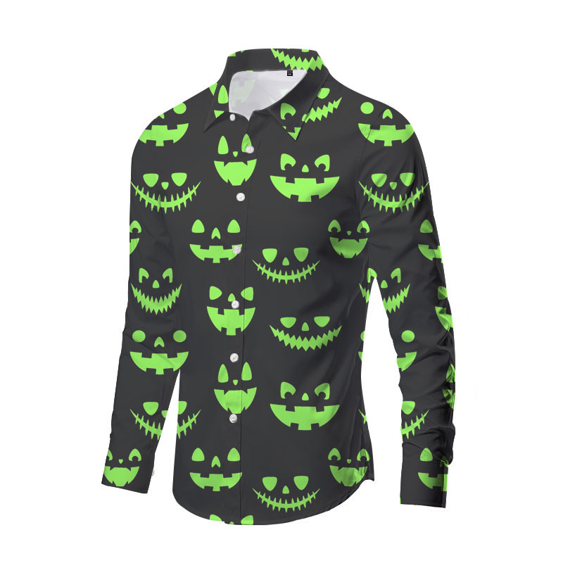 Europa y América nueva transfronteriza más TAMAÑO DE Halloween impreso de horror de los hombres delgados de moda impreso camisa de manga larga top