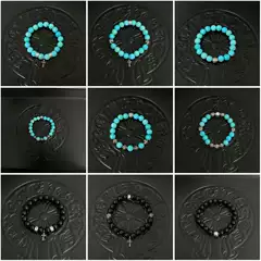 Chkrota trendy cruciferous round beads eight beads obsidian turquoise silver plated bracelet lovers same style