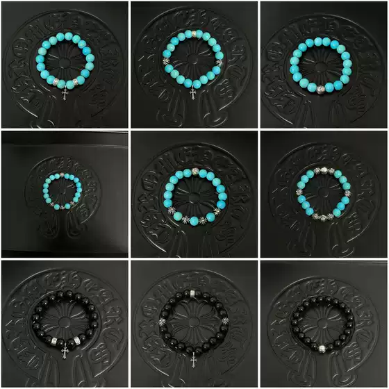 Chkrota trendy cruciferous round beads eight beads obsidian turquoise silver plated bracelet lovers same style