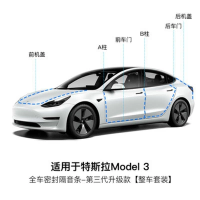 Suitable for Tesla Model 3/Y Soundproof Sealing Strips, Whole Car Door and Window Shock Absorption and Noise Reduction Interior Modification Accessories Decoration (Vehicle Sealing Strip) - model3-full-body-sealing-strip-set