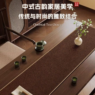 中式纯色亚麻桌旗泡台茶桌防水耐脏禅意桌布底部防滑茶席布批发