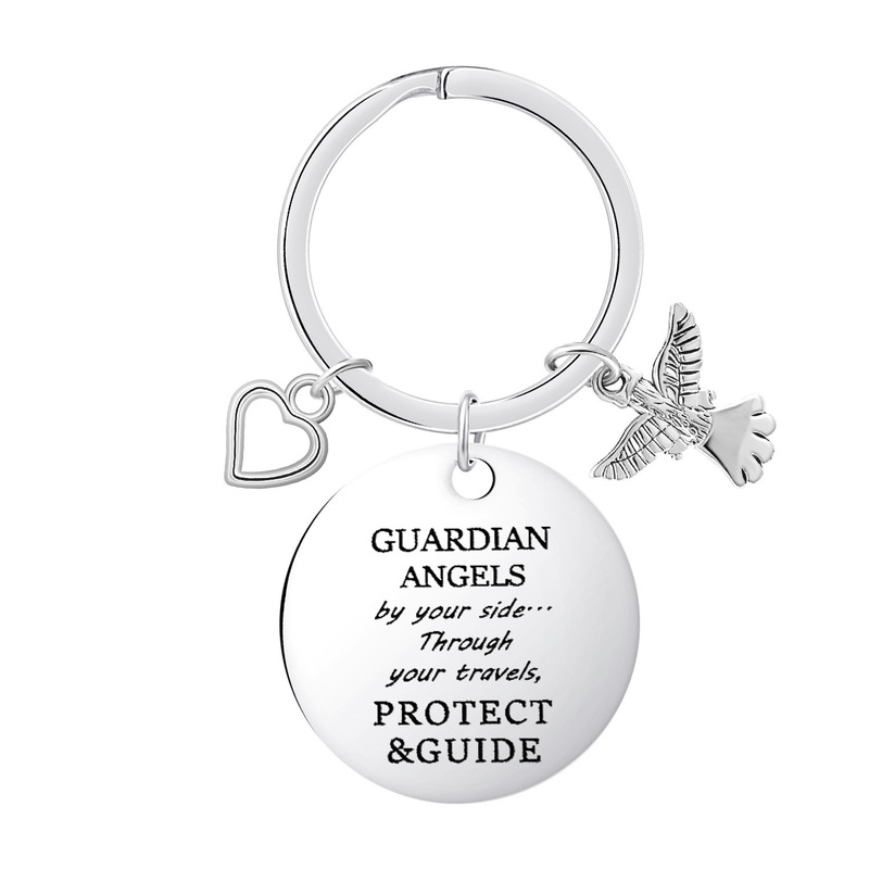 Cross-Border Stainless Steel Keychain German New Product Guardian Angel Travel Creative Holiday Gift Laser Engraving Pendant