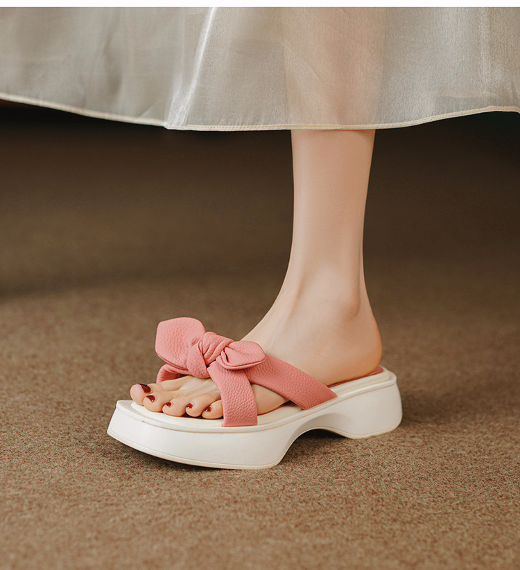 Ženske ljetne papuče s ružičastom mašnom i debelim potplatom, modne sandale i papuče na platformi_voghion.com