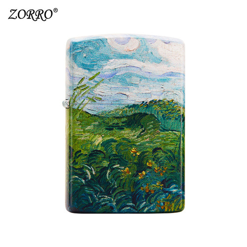 Zorro Van Gogh kerosene lighter windproof grinding wheel personalized creative gift for boyfriend national trend pure copper boys retro paint