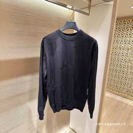 现货工厂V家25秋冬新款立体凹凸提花圆领毛衣针织衫男女同款