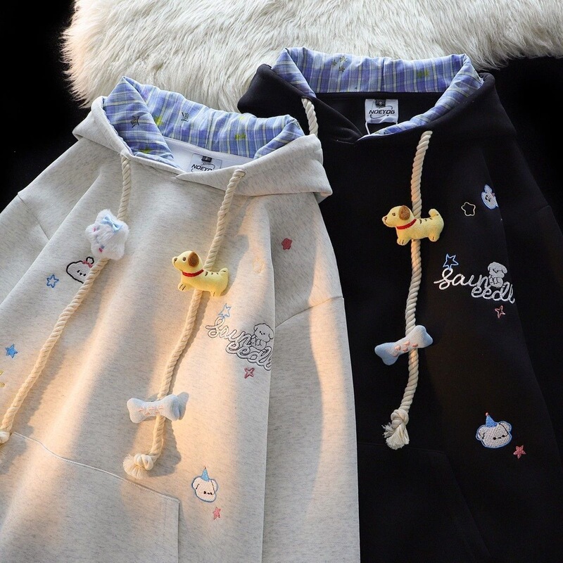 American-style printed bear plaid hooded sweatshirt for women, new autumn and winter loose and casual design, couple's cardigan jacket American-style printed bear plaid hooded sweatshirt for women, new autumn and winter loose and casual design, couple's cardigan jacket