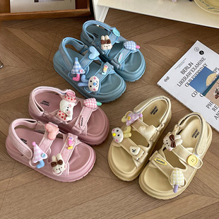 Jinmi DIY Velcro Sandals Women's Outerwear 2025 Summer New Cute Thick-Soled Beach Sandals Women's