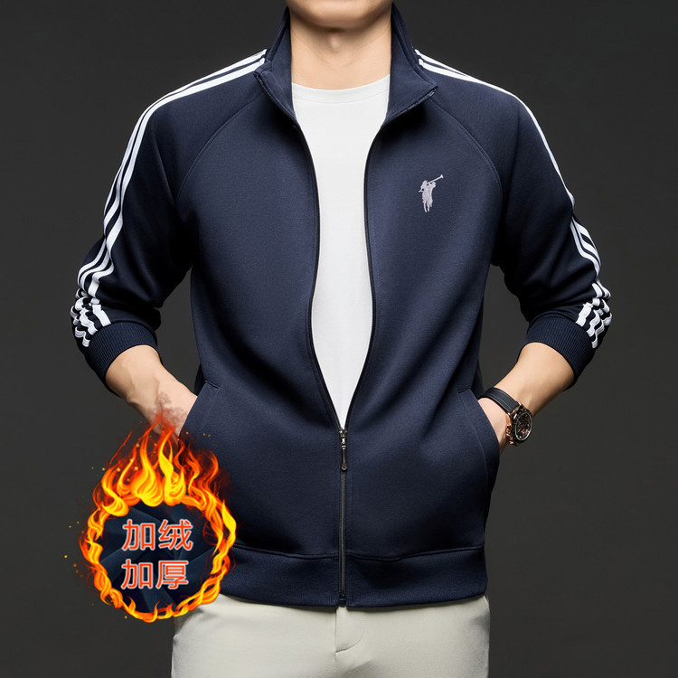 [Outlet Discount] Paul Men's Cotton Zipper Jacket Sweater Autumn and Winter Stand Collar Embroidered Casual Solid Color Jacket