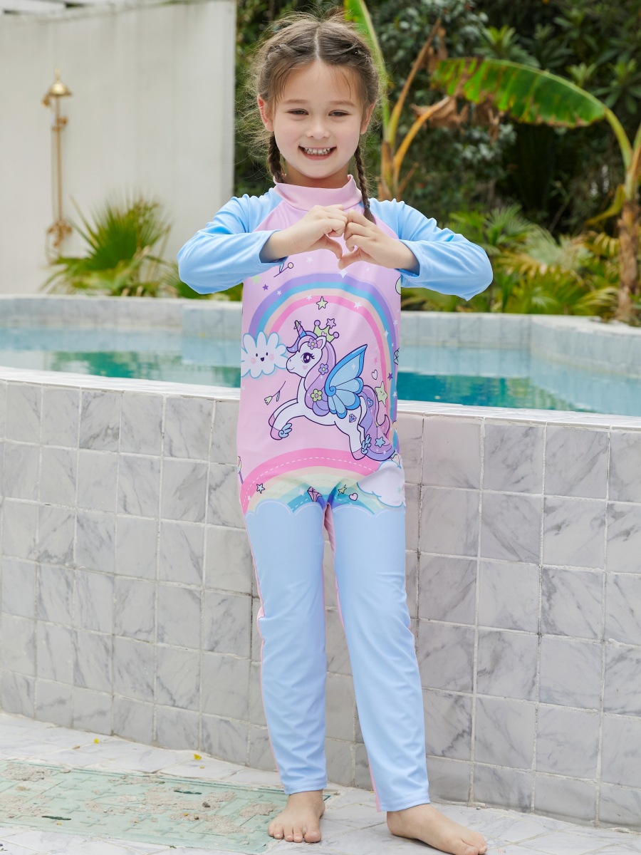 Traje de baño para niños, niña, verano, pequeña, mediana, niña, traje de surf, traje de baño de protección solar, mono, pantalones de manga larga, traje de baño