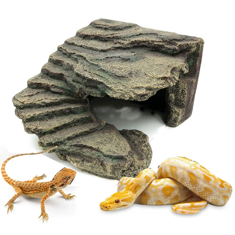 Каменная пещера для скрытия рептилий, подставка для черепахи из смолы, аквариумный ландшафтный дизайн, большой деревянный отверстие.