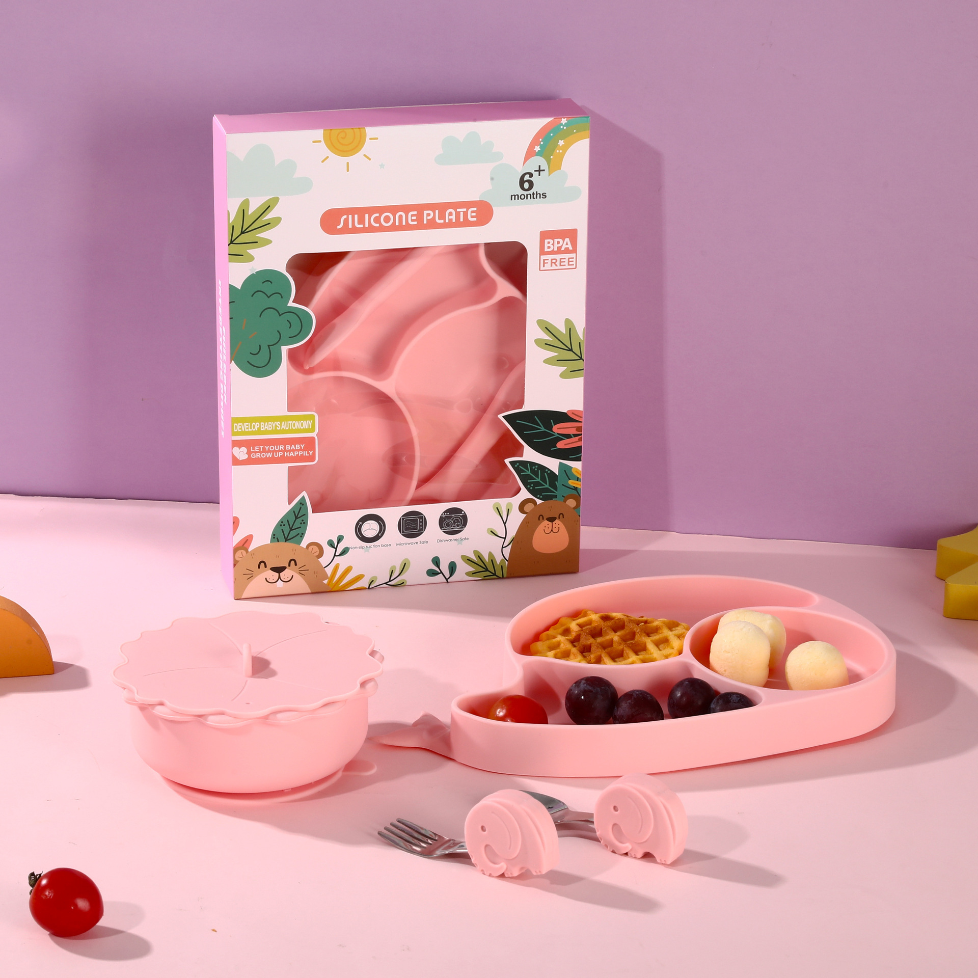 Estrictamente seleccionados transfronterizos ins bebé placa resistente a la caída de los niños de silicona suplemento alimenticio tazón dibujos animados rejilla placa lechón vajilla