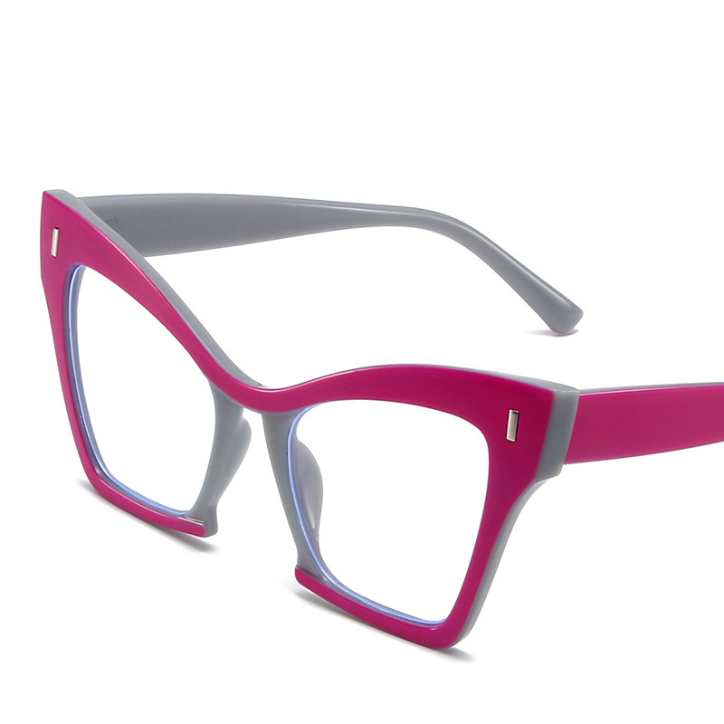 Marco grande transfronterizo a juego de color, cara sin personalidad, ojos de gatito, lente plana anti-luz azul, gafas de montura de miopía europeas y americanas