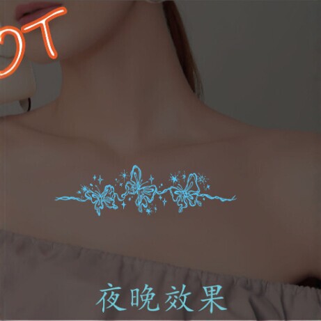 Luminous Butterfly Tattoo Stickers for Collarbone and Face, New Cross-Border Style, High-End, Waterproof, Long-Lasting Stickers