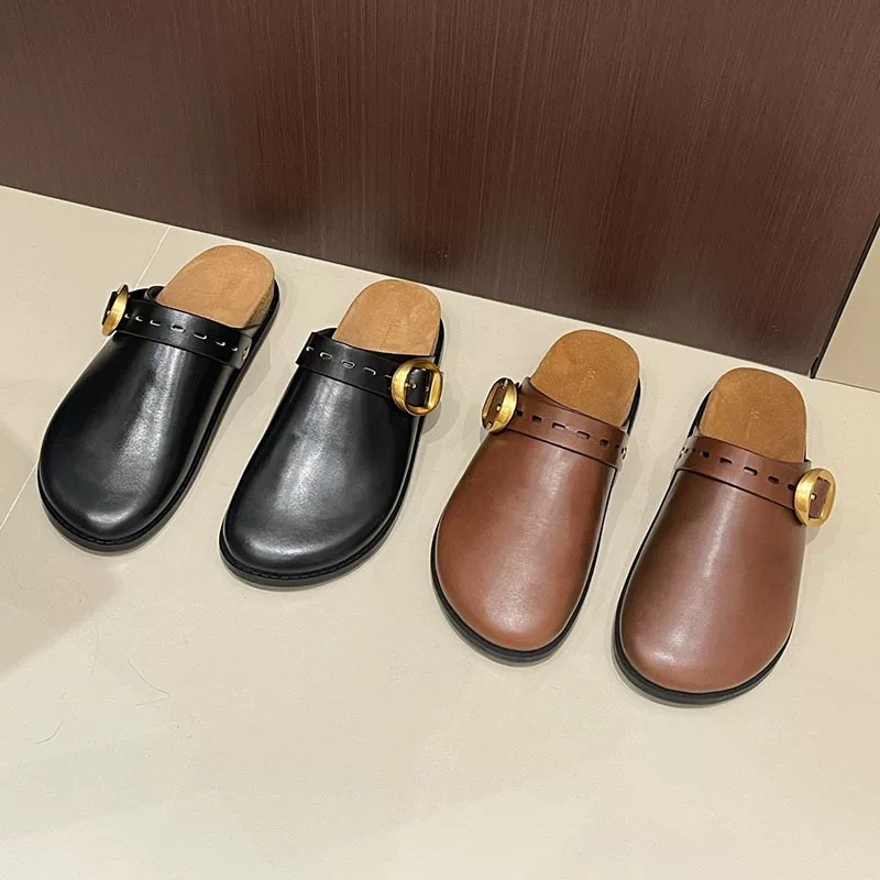 Leather women's slippers platform